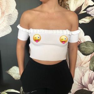 Necessary clothing knit off the shoulder crop top
